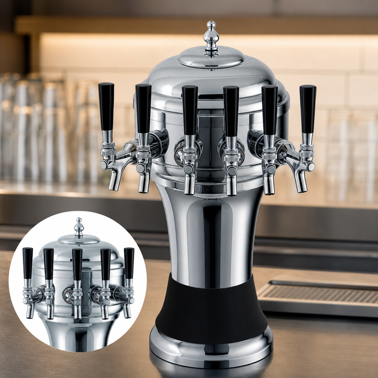 Product image #3 for Perlick Roma 5-Faucet Countertop Glycol-Cooled Draft Beer Tower with Black Ceramic Skirt