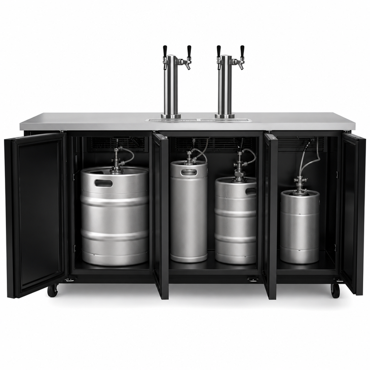 Product image #3 for Kelvinator Commercial 73-Inch Wide Three-Door Draft Beer Cooler with 2 Refrigerated Double Faucet Columns