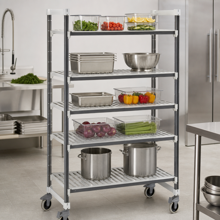 Product image #3 for Cambro Camshelving Elements XTRA 21-Inch Deep x 48-Inch Long 5-Tier Mobile Starter Shelving Unit, Speckled Gray