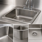 Thumbnail image #3 for BK Resources DDI-1614824-P-G 19" x 19" Top-Mount Drop-In Sink, 1 Compartment, 18-Gauge 304 Stainless Steel, Faucet and Basket Drain