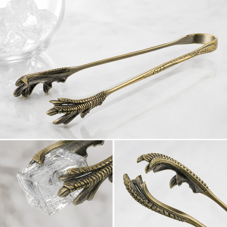 Product image #3 for Barfly Talon Heavy-Duty Claw-End Ice Tong, 7-7/8 Inch, 18/8 Stainless Steel, Antique Brass Coated