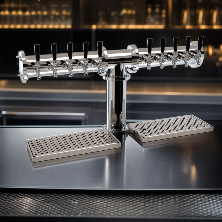 Product image #3 for Glastender PT-10-MFR 10-Faucet Countertop Glycol-Cooled Pipe Tee Draft Dispensing Tower, Mirror Finish