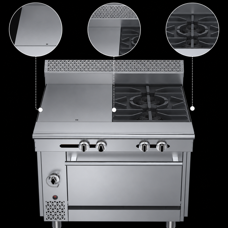 Product image #3 for Garland Cuisine Series 36-Inch Heavy Duty Natural Gas Combination Top Range with 2 Open Burners, 18-Inch Hot Top, and Standard Oven