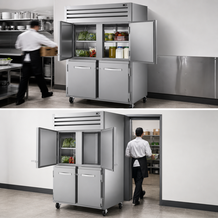 Product image #3 for True Spec Series 2-Section Pass-Thru Reach-In Refrigerator with 4 Half Front Doors and 2 Rear Swing Doors, Top-Mounted Self-Contained Refrigeration