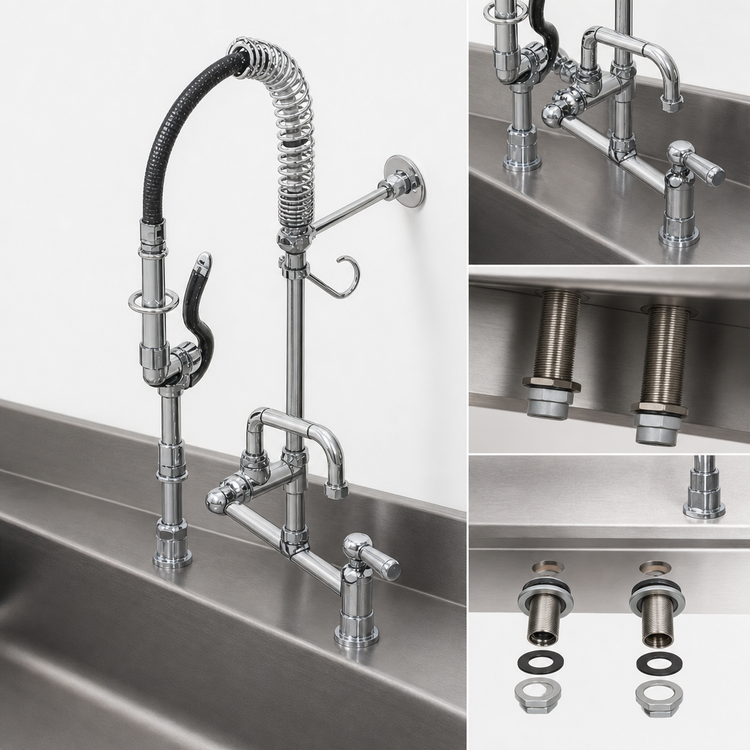 Product image #3 for T&S Brass Mini Pre-Rinse Unit, 8-Inch Deck Mount Mixing Faucet with 1.42 GPM Spray Valve and 8-Inch Swing Nozzle