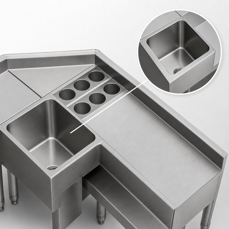 Product image #4 for Eagle Group 1800 Series 24-Inch Cocktail Unit with 15-1/2 x 19-3/4 Drawn Bowl and 6 Bottle Wells