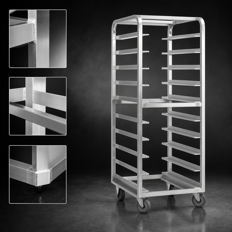 Product image #3 for FWE 69-Inch High Mobile Aluminum Tray Rack for 20 Full-Size 18 x 26 Trays, Open Sides
