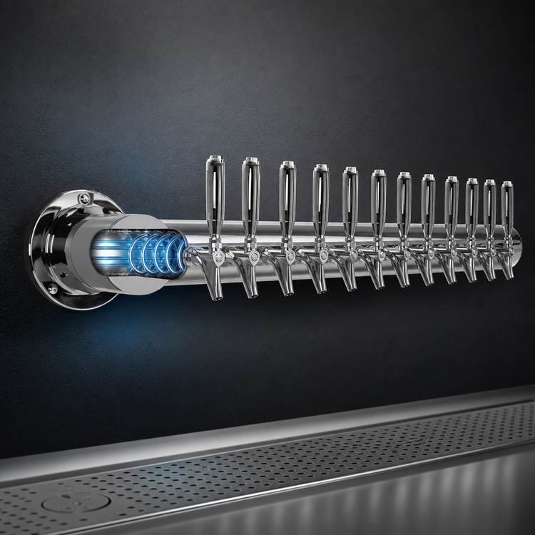 Product image #3 for Metropolis Wall-Mount 12-Faucet Glycol-Cooled Polished Stainless Steel Draft Beer Tower