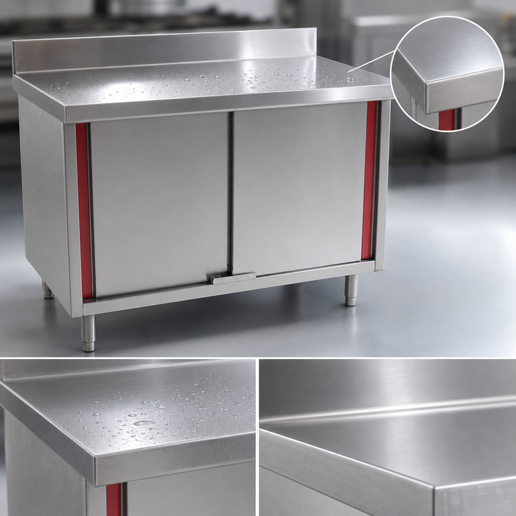 Product image #3 for Spec-Master Marine Series Enclosed Stainless Steel Work Table with Cabinet Base and Hinged Doors, 48 x 24 Inches, 4-1/2 Inch Backsplash