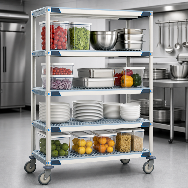 Product image #3 for MetroMax i 48"W x 18"D x 69"H Mobile Polymer Shelving Unit with 4 Open-Grid Shelves