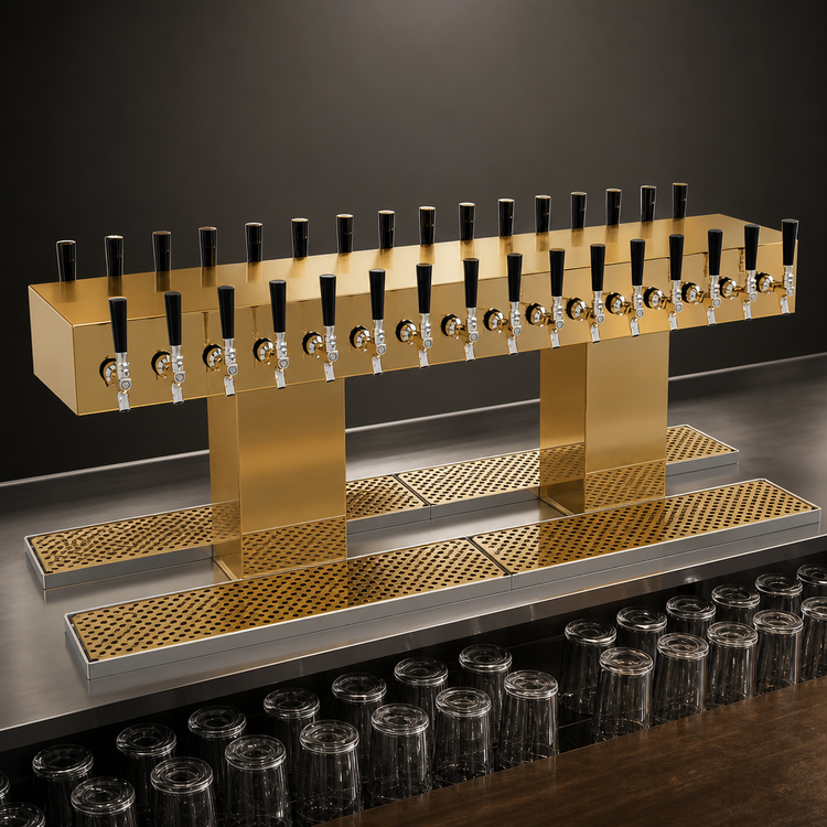 Product image #3 for Glastender DT-32-PBR Double-Sided Countertop Draft Dispensing Tower with 32 Polished Brass Faucets