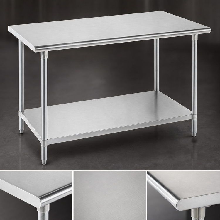 Product image #3 for Advance Tabco 108"W x 24"D Flat Top Work Table with Adjustable Undershelf, 430 Stainless Steel Top, Galvanized Base