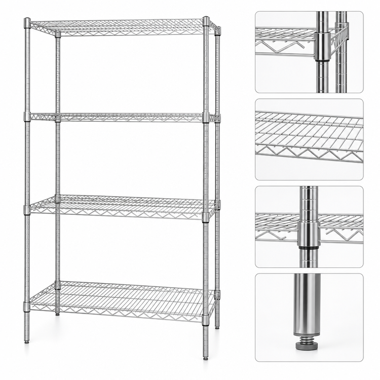 Product image #3 for Quantum Chrome-Plated Wire Shelving Starter Kit, 30 x 21 x 63 Inches, 4-Shelf Stationary Unit