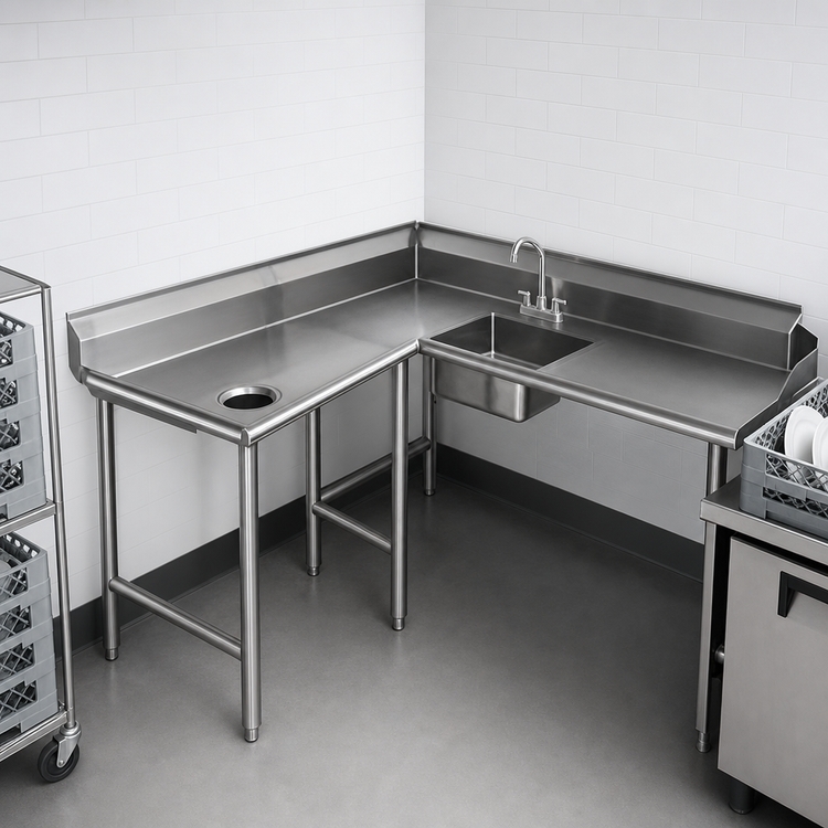 Product image #3 for Eagle Group Corner Soiled Dishtable, 96-Inch Machine-to-Corner x 60-Inch Corner-to-End, Left-to-Right Operation, 16/430 Stainless Steel