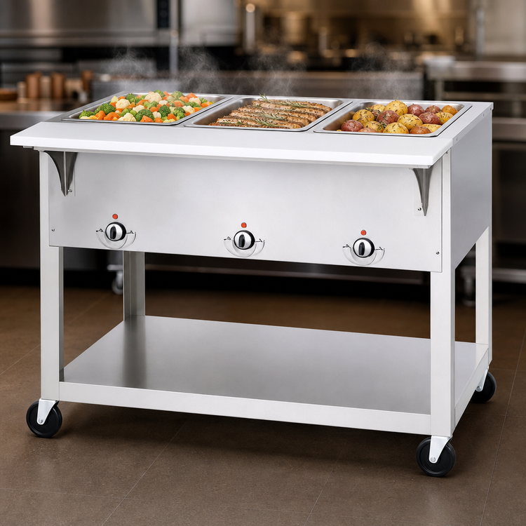 Product image #3 for Aerohot 44-3/8-Inch Wide Portable Electric Steamtable Hot Food Unit with 3 Sealed Wells and Carving Board