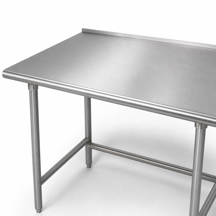 Product image #3 for Advance Tabco 48 Inch x 36 Inch 16 Gauge 304 Stainless Steel Top Open Base Work Table with 1-1/2 Inch Rear Up-Turn and Galvanized Legs