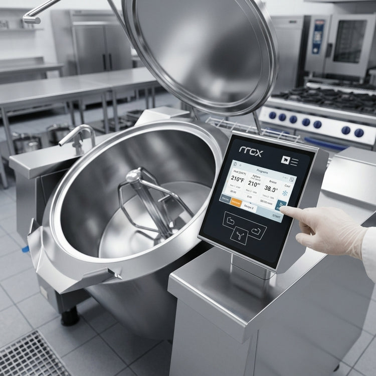 Product image #2 for Cucimix UCBTE082CV1 Electric Tilting Skillet Braising Pan with Automatic Mixer, 82 Gallon