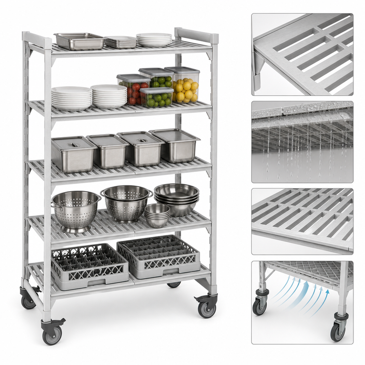 Product image #4 for Cambro Camshelving Premium 5-Shelf Vented Mobile Starter Unit, 21 x 42 x 67-1/4 Inches, Speckled Gray