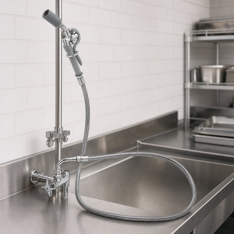 Product image #3 for T&S Brass Pre-Rinse Washdown Hose Unit Add-On Faucet with 68-Inch Flexible Hose and 0.65 GPM Low-Flow Spray Valve