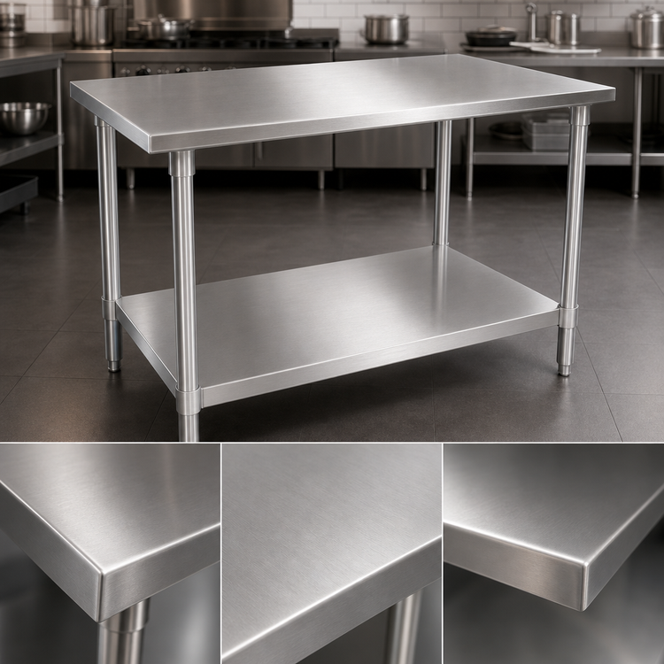 Product image #3 for John Boos Stallion 72"W x 36"D 16-Gauge 300 Series Stainless Steel Top Work Table with Galvanized Base and Undershelf