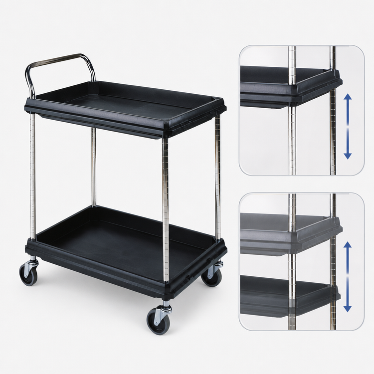 Product image #3 for Metro Deep Ledge 2-Tier Polymer Bus Cart with Open Base, Black