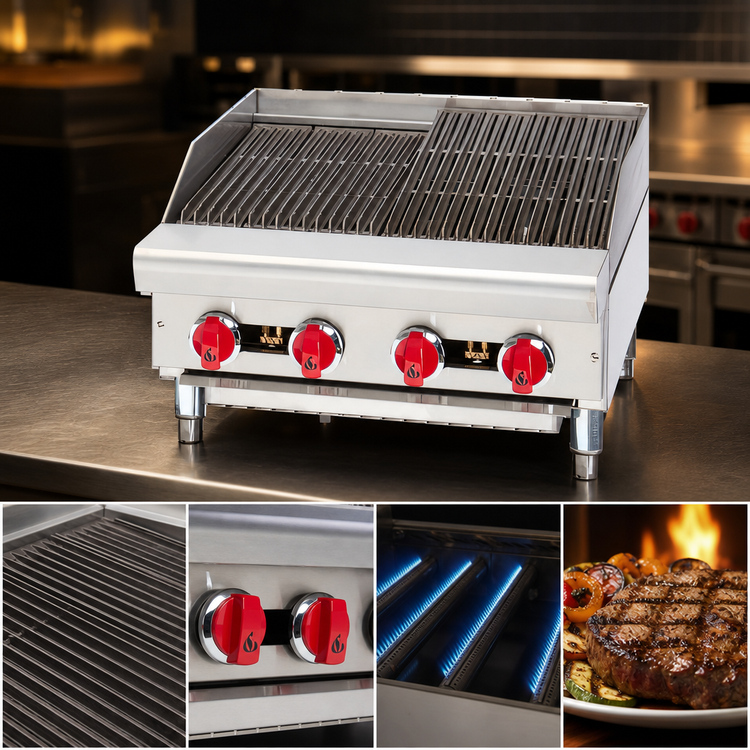 Product image #3 for American Range 24-Inch Gas Countertop Charbroiler with 4 Burners and Cast Iron Grates