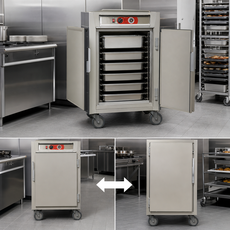 Product image #3 for Metro C5 6 Series Mobile Half-Height Pass-Thru Heated Holding Cabinet with Solid Doors, 17-Pan Capacity, 120V