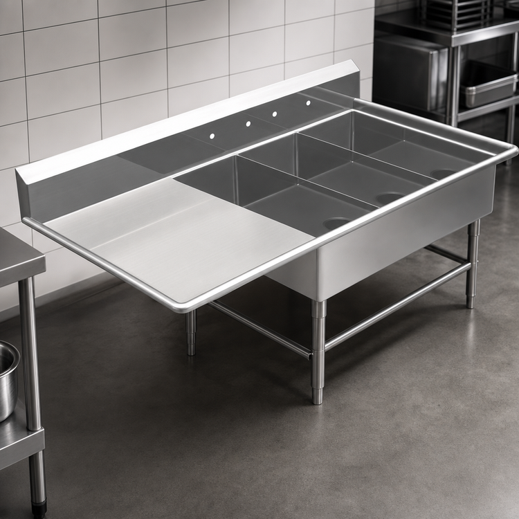 Product image #3 for John Boos Pro-Bowl 3-Compartment Platter Sink with 30-Inch Left Drainboard, 12-Inch Deep Bowls, 14-Gauge Stainless Steel