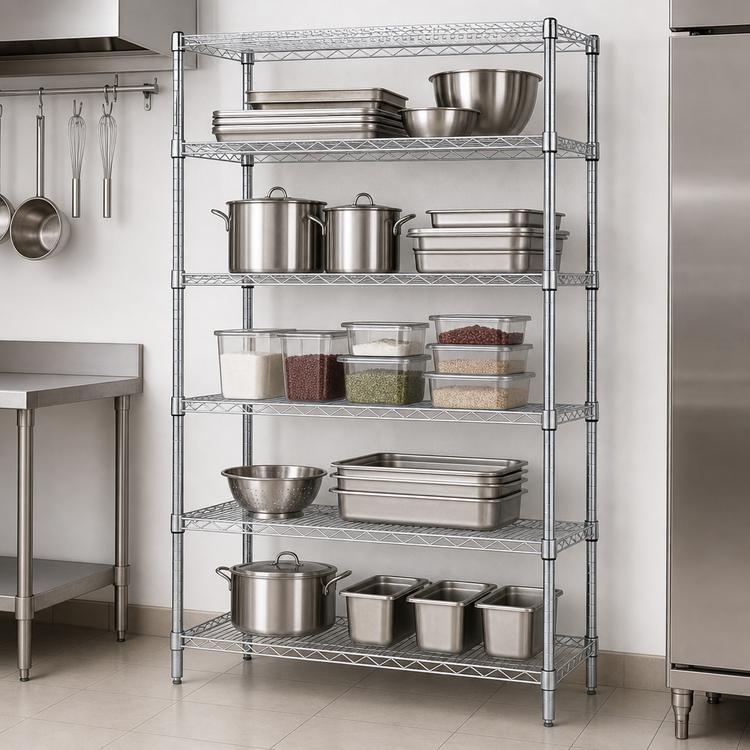 Product image #3 for Quantum 48" W x 30" D x 74" H Chrome Wire Shelving Starter Kit, 5-Shelf Stationary Unit