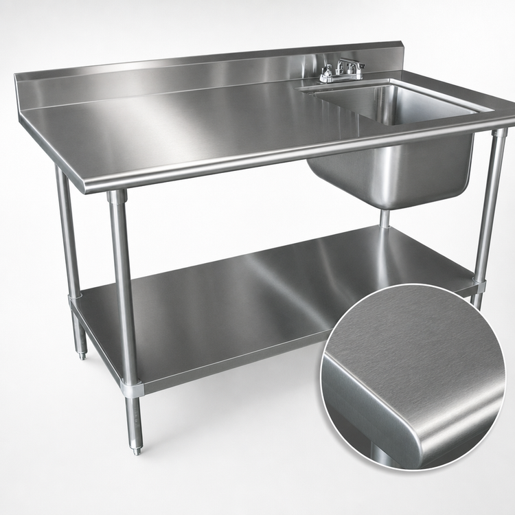 Product image #3 for Advance Tabco 72 Inch W x 30 Inch D Right-Sink Stainless Steel Work Table With Prep Sink