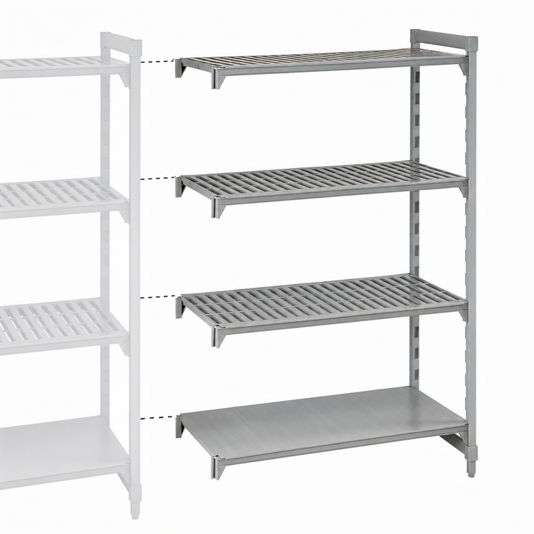 Product image #4 for Cambro Camshelving Premium 21" x 42" x 84" 4-Shelf Vented and Solid Add-On Polymer Shelving Unit