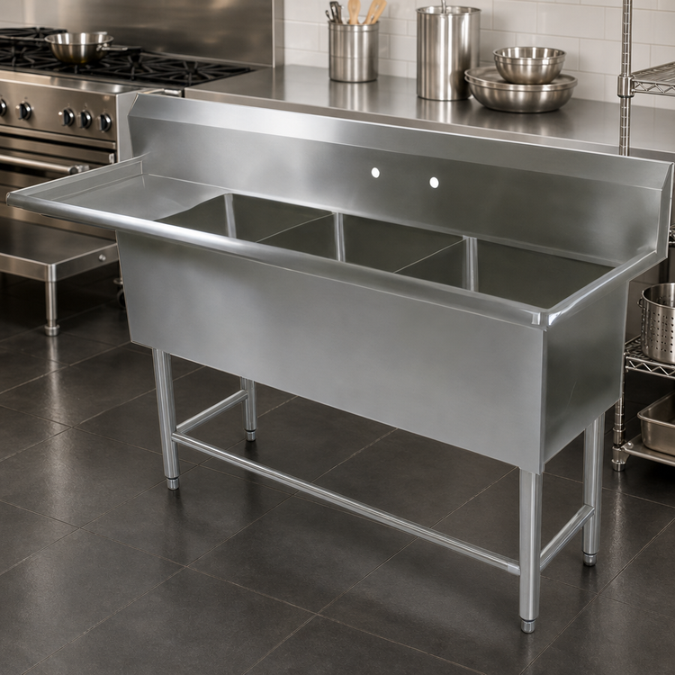 Product image #3 for John Boos Pro-Bowl 3-Compartment Stainless Steel Sink with 30 in. Left Drainboard