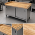 Thumbnail image #3 for John Boos Cabinet Base Wood Top Work Table with Sliding Doors, 60 x 30 Inches, 4-Inch Coved Riser