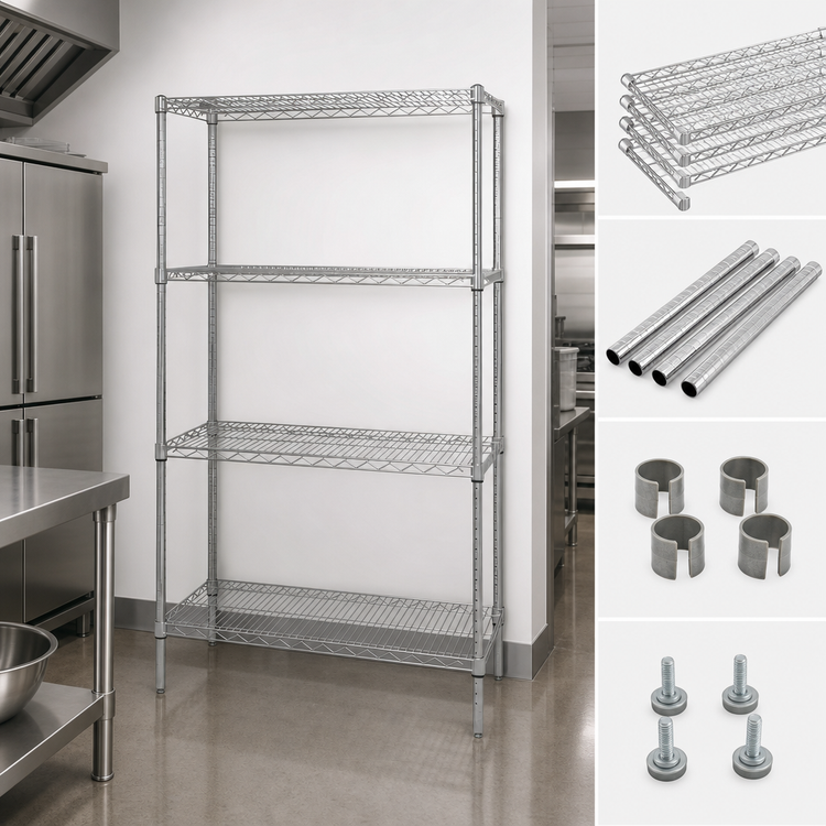 Product image #3 for Quantum Stationary Wire Shelving Starter Kit, 72W x 21D x 74H, 4 Shelves, Chrome-Plated