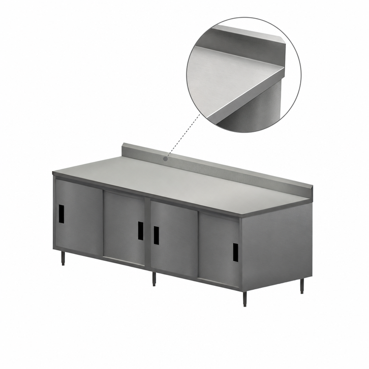 Product image #3 for BK Resources 120-Inch Stainless Steel Chef Table with Cabinet Base and 5-Inch Backsplash