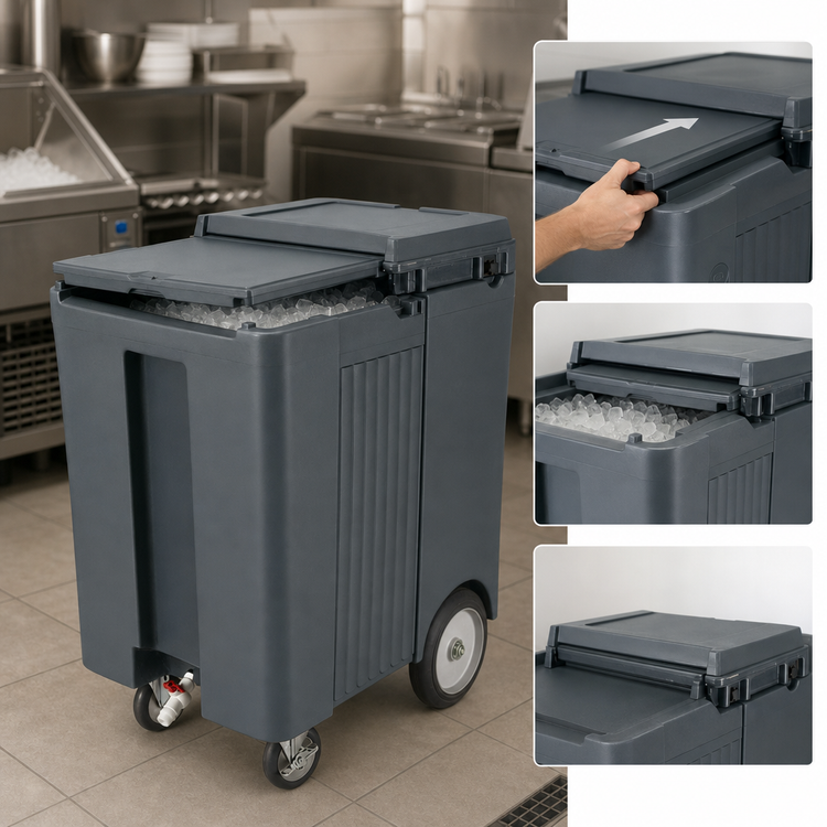 Product image #4 for Cambro SlidingLid Tall Mobile Ice Caddy, 200 lb Capacity, Granite Gray