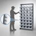 Thumbnail image #3 for Quantum Sloped Single-Sided Pick Rack with 8 Shelves and 32 Clear Bins