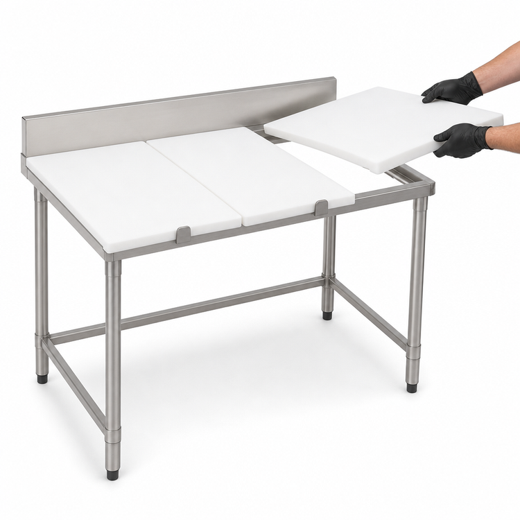 Product image #3 for Eagle Group 60-Inch x 30-Inch Poly Top Cutting Table with 4-1/2-Inch Stainless Steel Backsplash