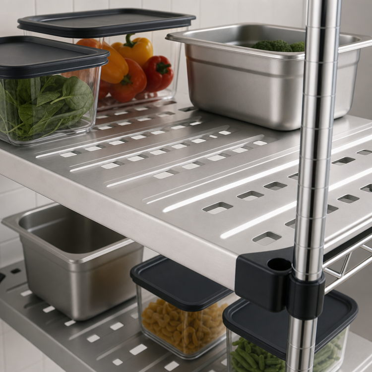 Product image #3 for Metro Super Erecta 36 Inch x 21 Inch Louvered Embossed Stainless Steel Shelf with Raised Ship's Edge