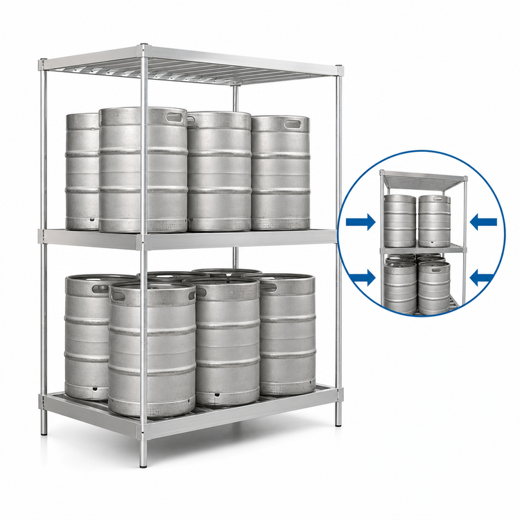 Product image #3 for New Age Double-Deep Aluminum Keg Rack, 12-Keg Capacity, 54"W x 34"D x 84"H