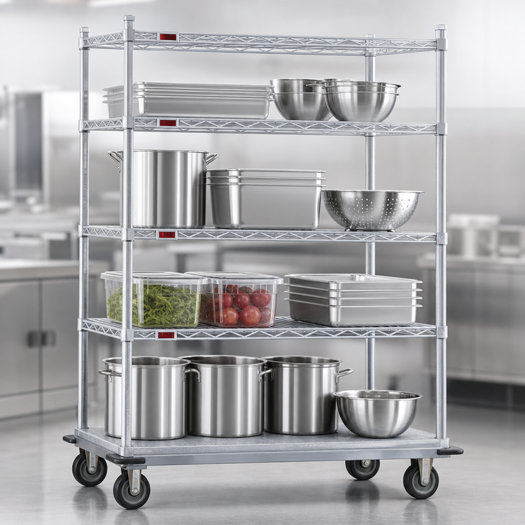 Product image #3 for EAGLEbrite Zinc Finish 4-Tier 48" x 18" Wire Dolly Truck with Poly Tread Swivel Casters