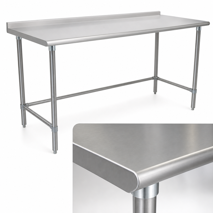 Product image #3 for BlendPort Budget Series 84-Inch x 24-Inch 430 Stainless Steel Work Table with Rear Upturn and Tubular Base