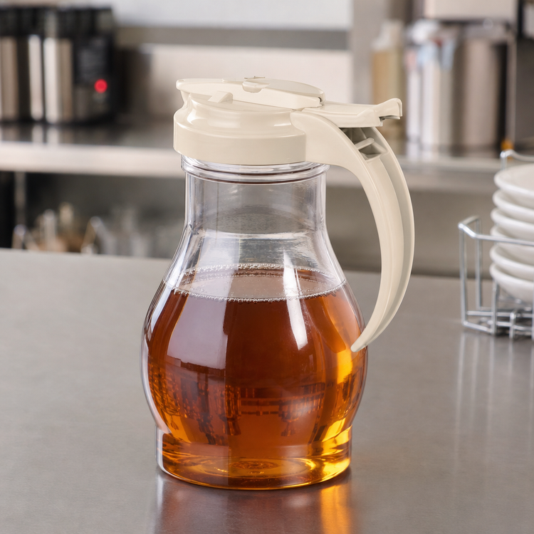 Product image #3 for Dripcut® 16 oz Countertop Syrup Server with Clear Polycarbonate Jar and Almond Plastic Top