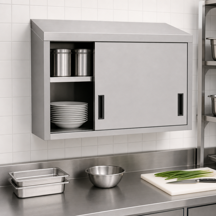 Product image #3 for Advance Tabco WCS-15-72 Wall-Mounted Enclosed Stainless Steel Storage Cabinet with 2 Sliding Doors and Shelf