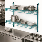 Thumbnail image #3 for Quantum WC34-CB2448P Wall-Mount Cantilever Wire Shelving Kit, 2 Shelves, 48"W x 24"D, 34" Posts, Green Epoxy Antimicrobial Finish