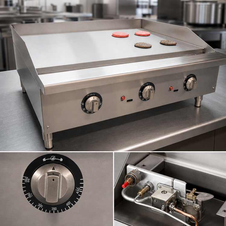 Product image #4 for Castle 72-Inch Countertop Gas Griddle with Thermostat and Safety Pilot Controls, 180,000 BTU