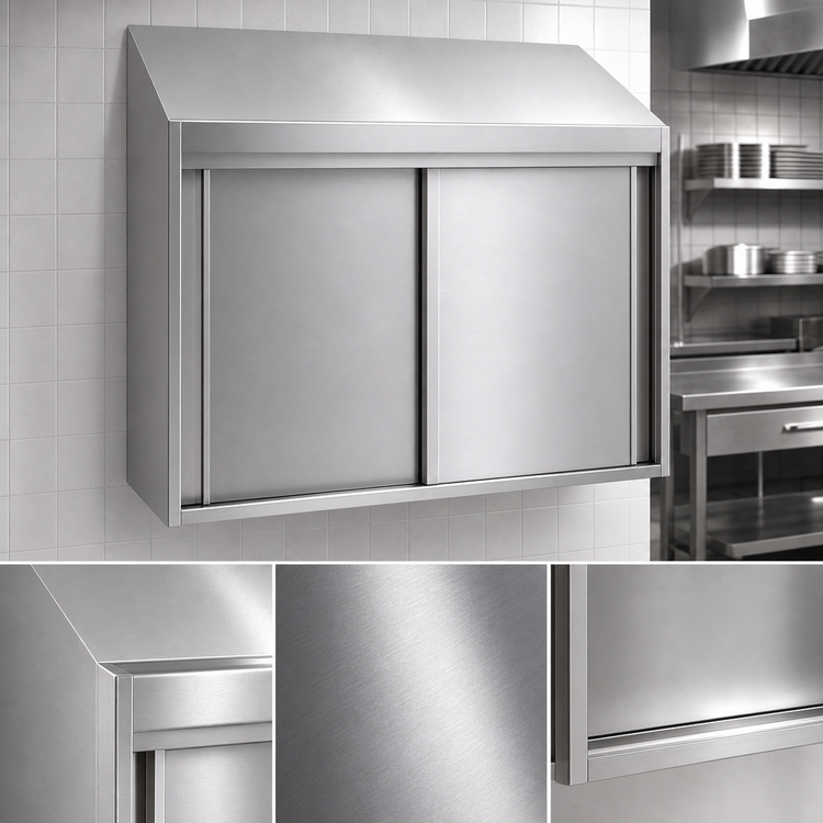 Product image #3 for Eagle Group WCS-120 120" Wall Mount Stainless Steel Cabinet with Sliding Doors and Sloped Top