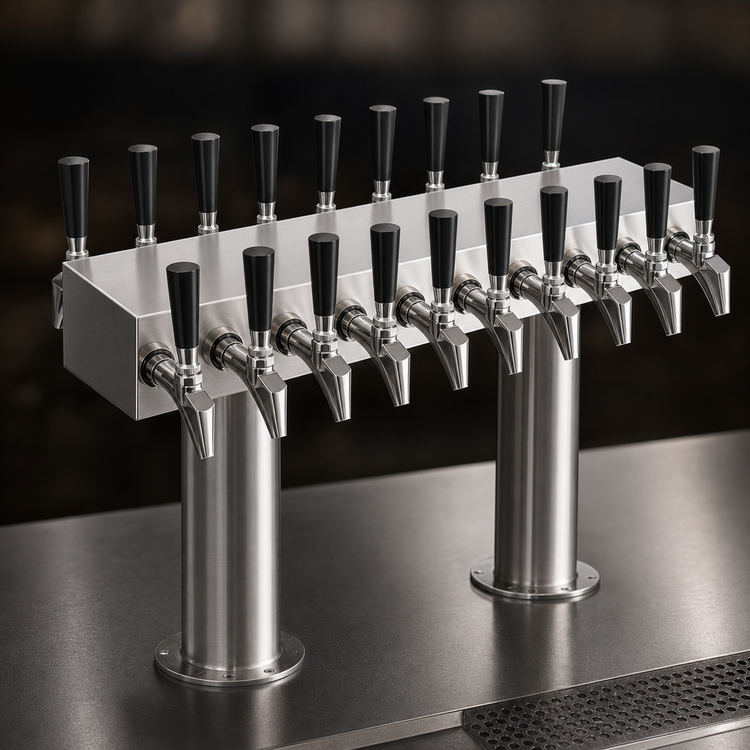 Product image #3 for Krowne Double-Sided 18-Faucet Glycol-Cooled T-Head Draft Beer Tower, 30-Inch, Brushed Stainless Steel