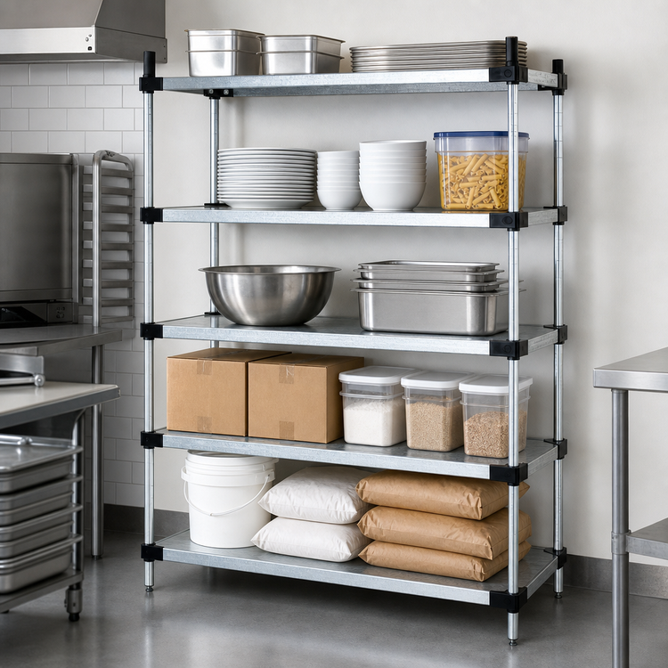 Product image #3 for Quantum Commercial Solid Shelving Starter Kit, 72 x 21 x 63 Inches, 5 Shelves