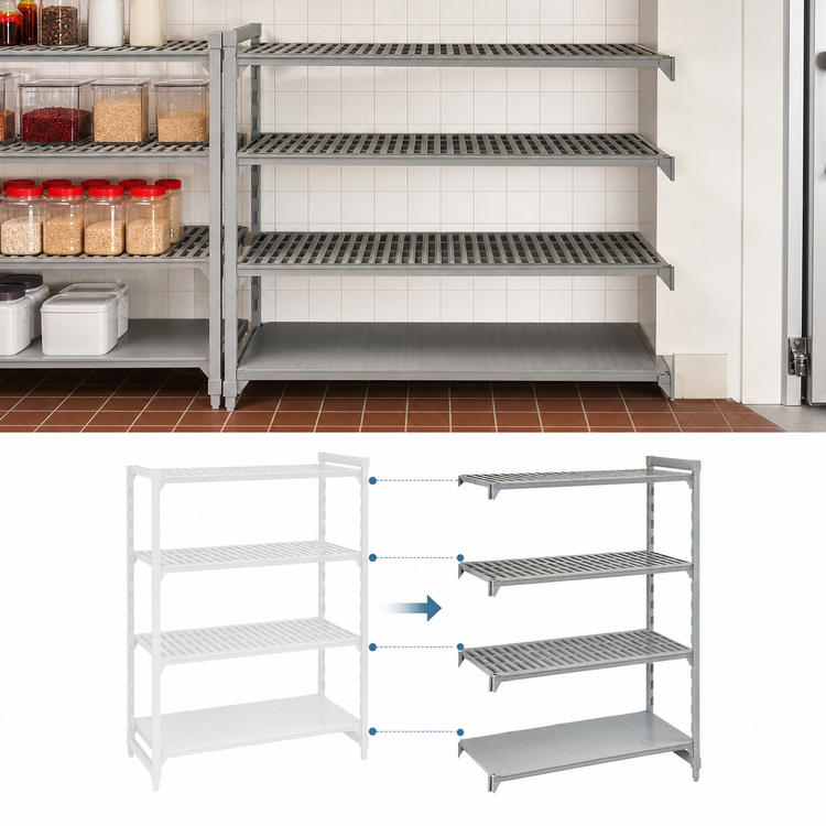 Product image #4 for Cambro Camshelving Premium 4-Shelf Vented and Solid Stationary Add-On Polymer Shelving Unit, 48"W x 21"D x 84"H